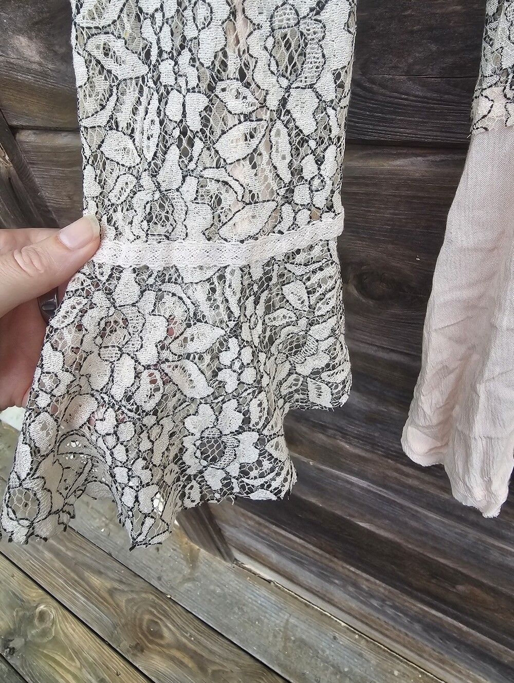 Free People Tell Tale Tunic Dress Blush Pink Cream Lace Boho Size Large - Picture 4 of 9